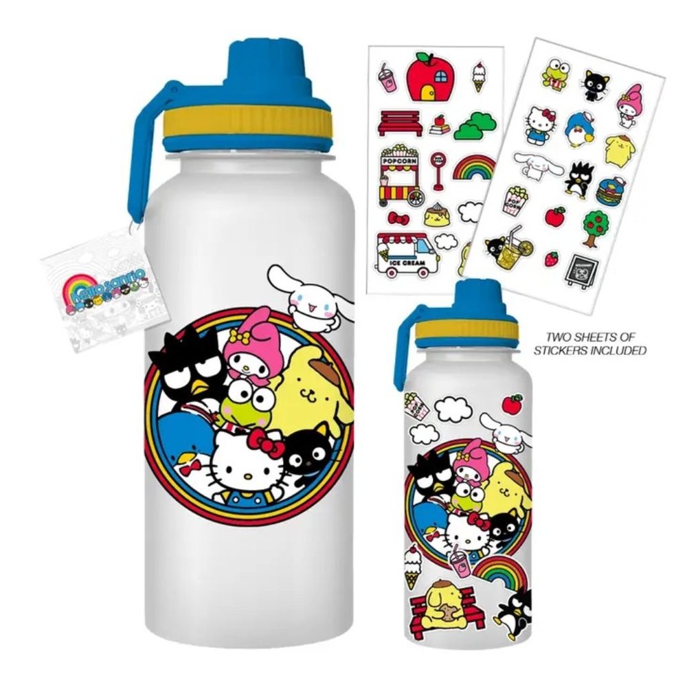 Sanrio Circle 32oz Twist Spout Plastic Bottle w/ Sticker Set